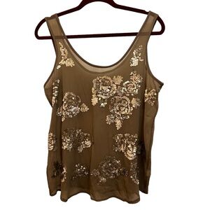 Old Navy Sheer Taupe Brown with Silver Sequins Tank Top Size Large